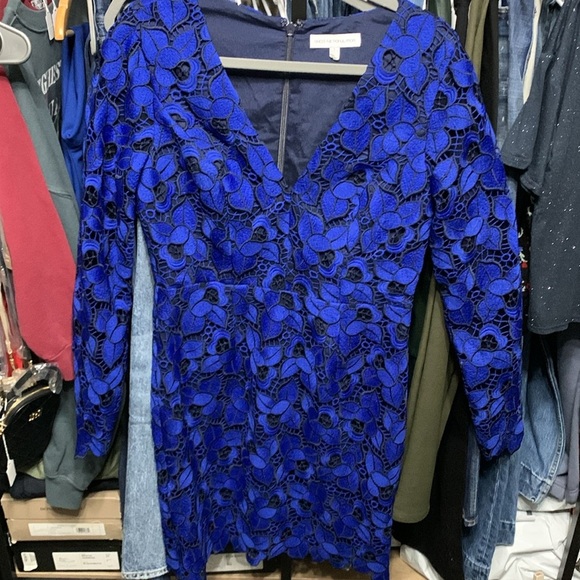 Dress the Population Blue Rose Lace Dress L - Picture 10 of 13